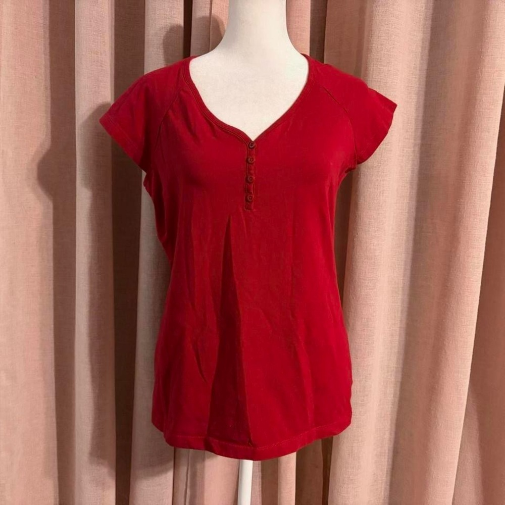 Y2k Red Henley Cap Sleeve Top